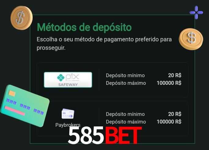 O cassino 585Bet oferece uma grande variedade de métodos de pagamento
